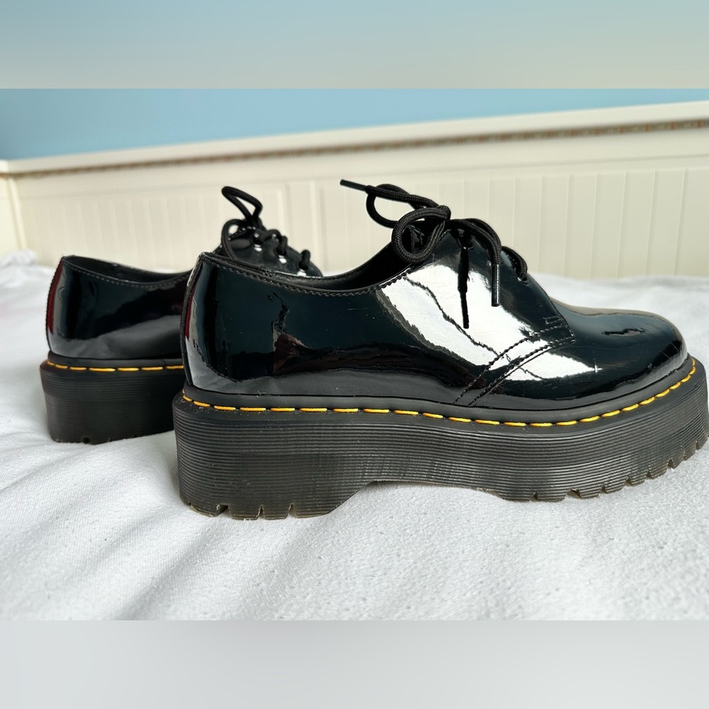 Unisex Dr. Martens Patent Platform Black Lace-Up Shoes
